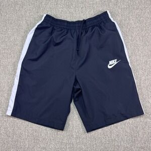 Nike Athletic Basketball Shorts L Navy White Stripe Drawstring Polyester